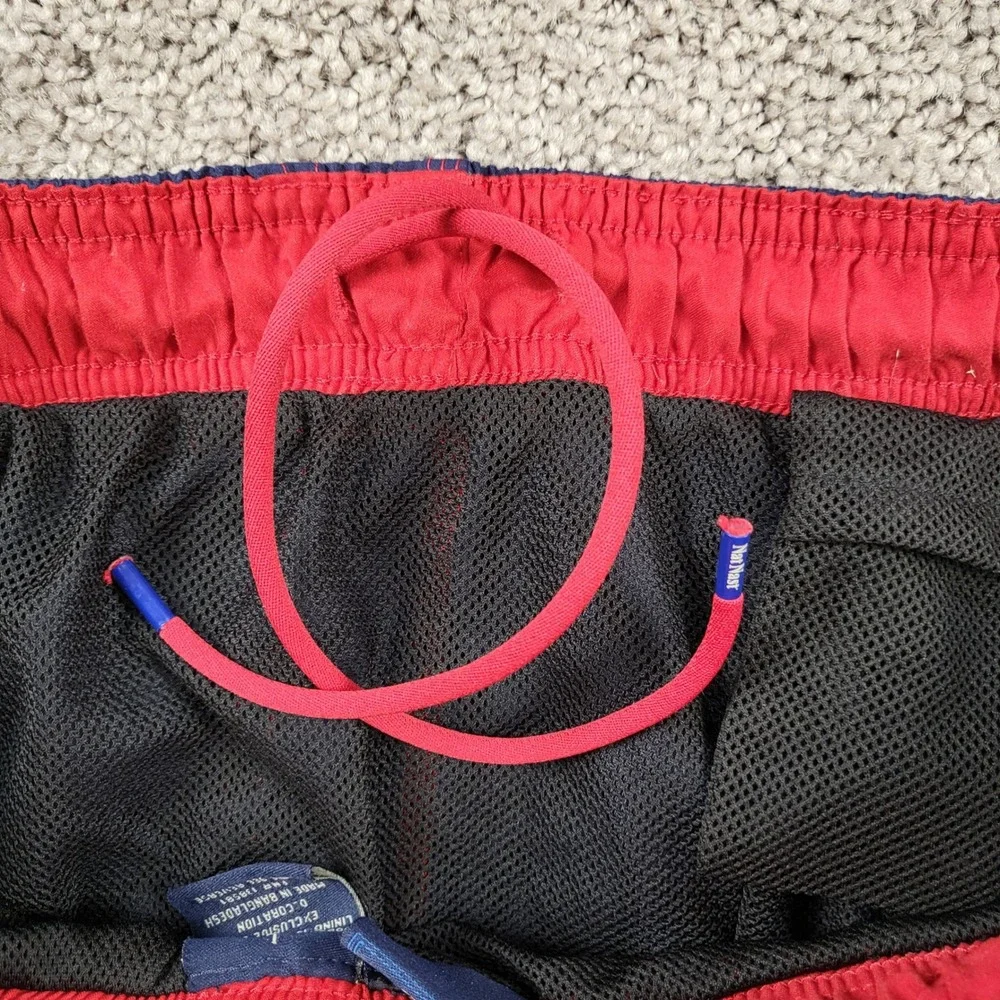 Nat Nast‎ Mens Swim Trunks Navy Blue Red Contrast Stitching Size L Mesh Lined